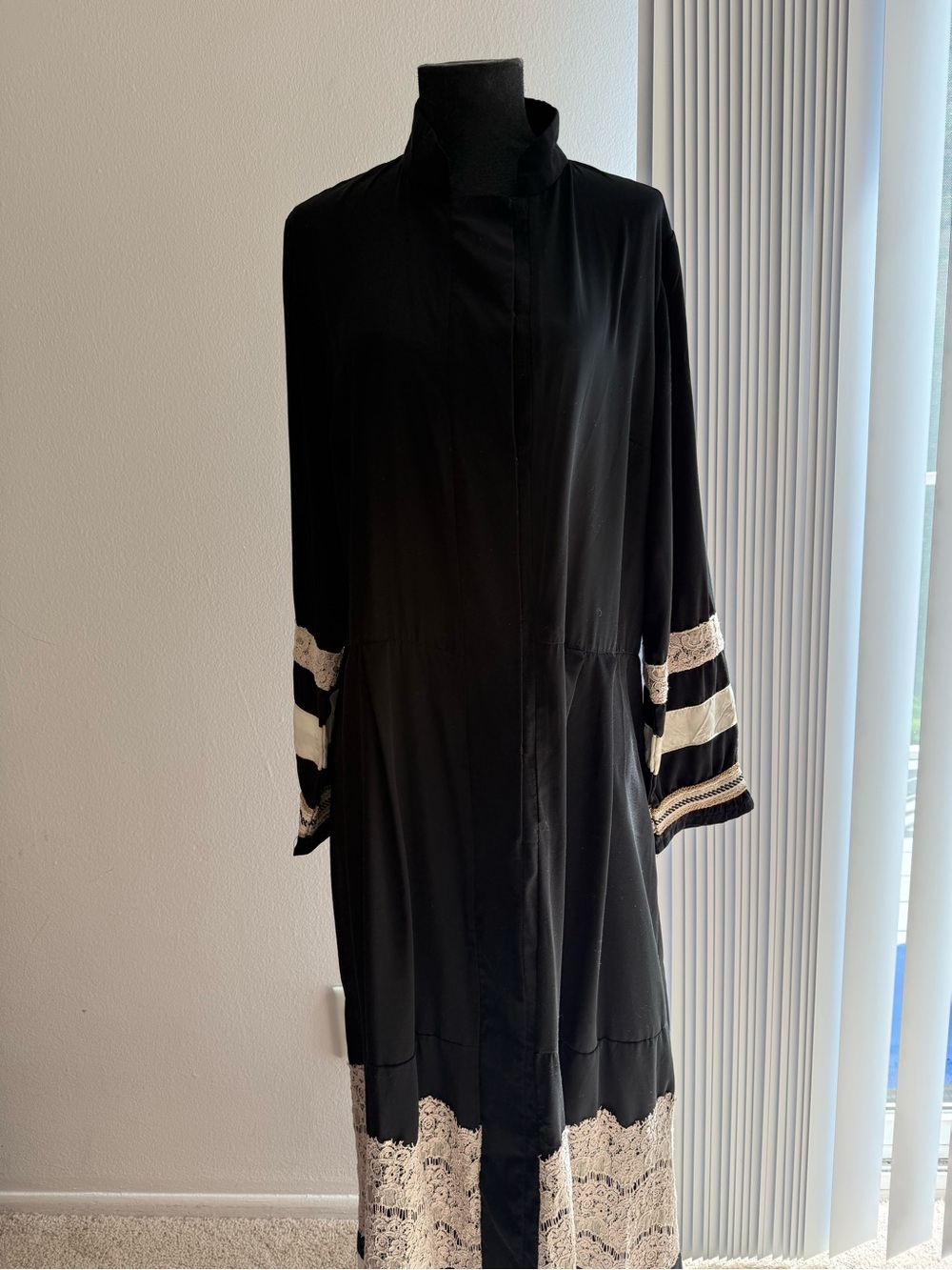 Black Maxi Dress (Abaya) with Ivory Lace Trim